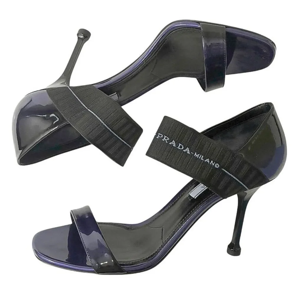 Prada Patent Leather Elastic Strap Sandals 93mm Heel Giacinto Size 39 Open Toe